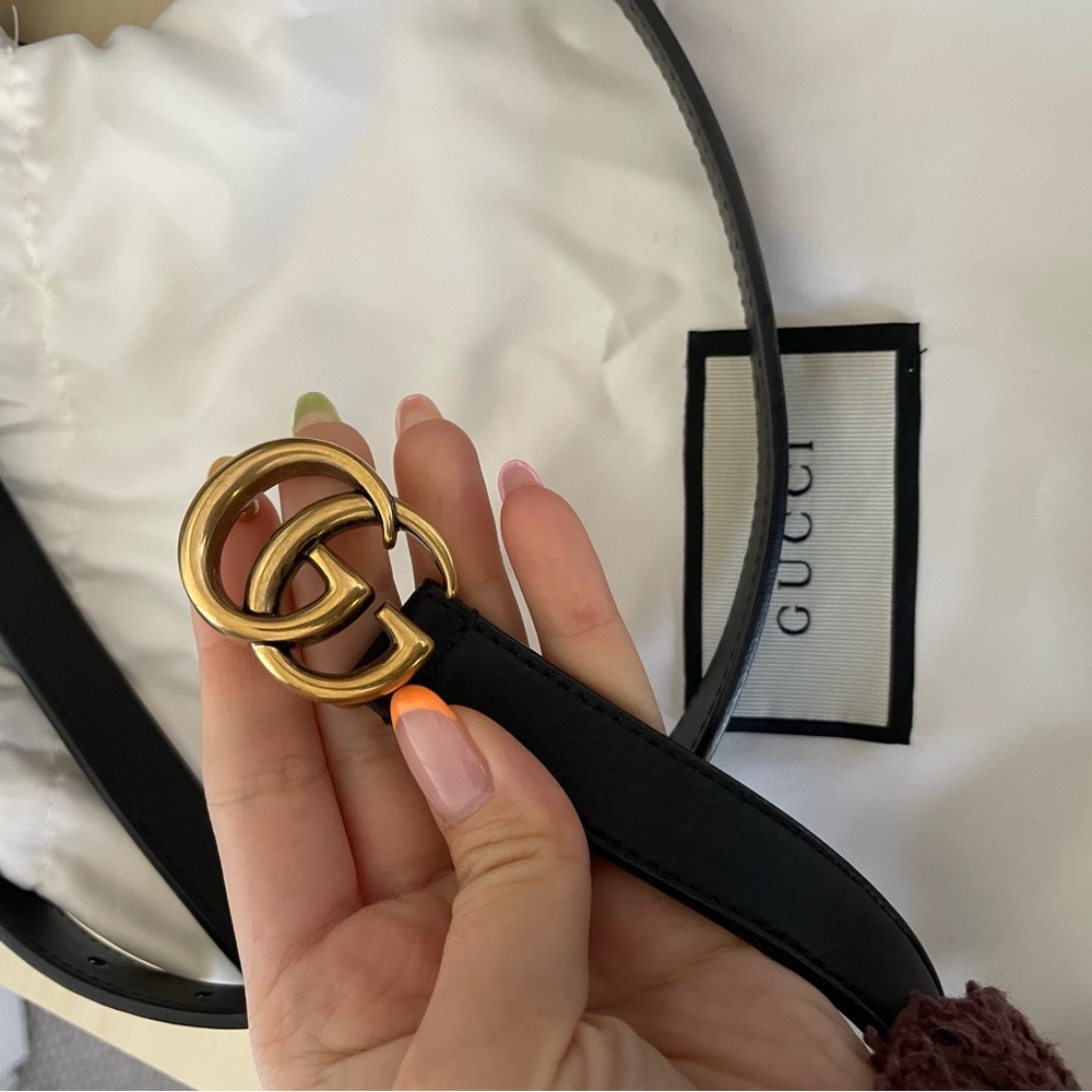 Gucci leather belt with double G buckle